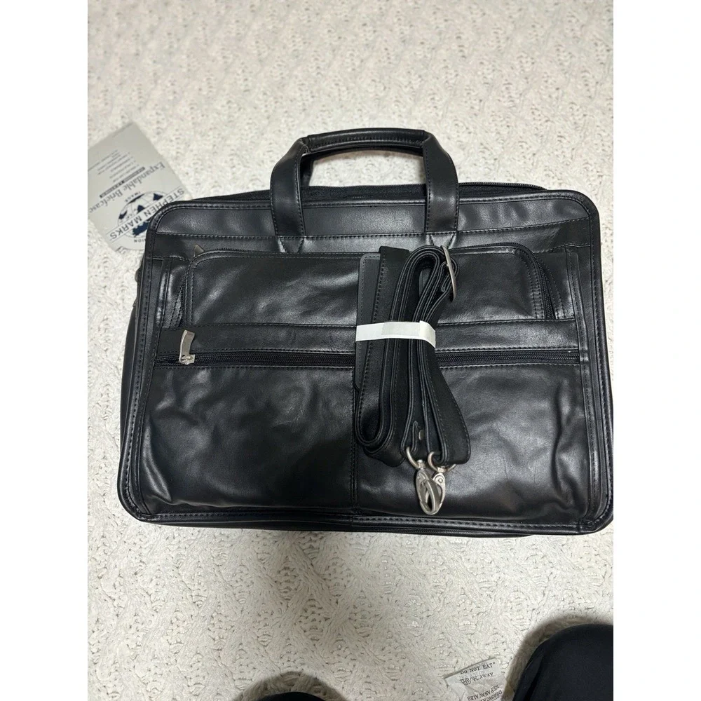 Leather attache briefcase Expandable messenger bag with shoulder strap NEW W Tag